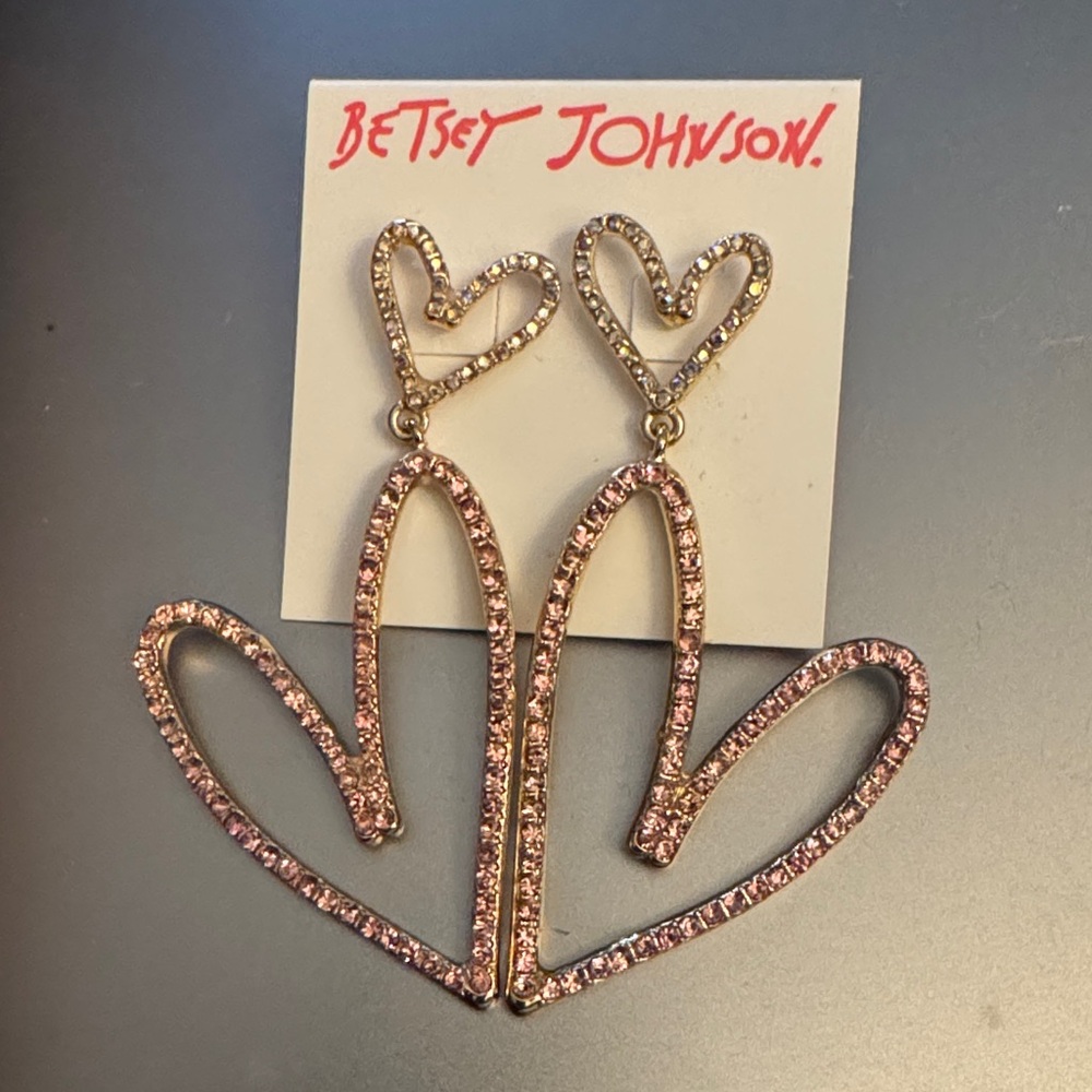 Betsey Johnson Pink and Gold Heart Earrings and green and gold bee earrings - Picture 2 of 5